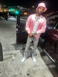 “Not 4 Social Distance” Varsity Jacket (Light Pink)