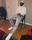 ”Mongoose” Pullover Hoodie (White/Baby Blue)