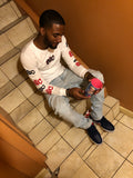 “B$C” Long Sleeve Logo Tee (White/Navy Blue/Red)